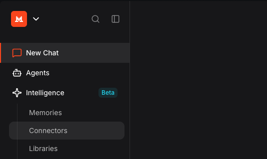 Le Chat sidebar showing Intelligence menu with Connectors option